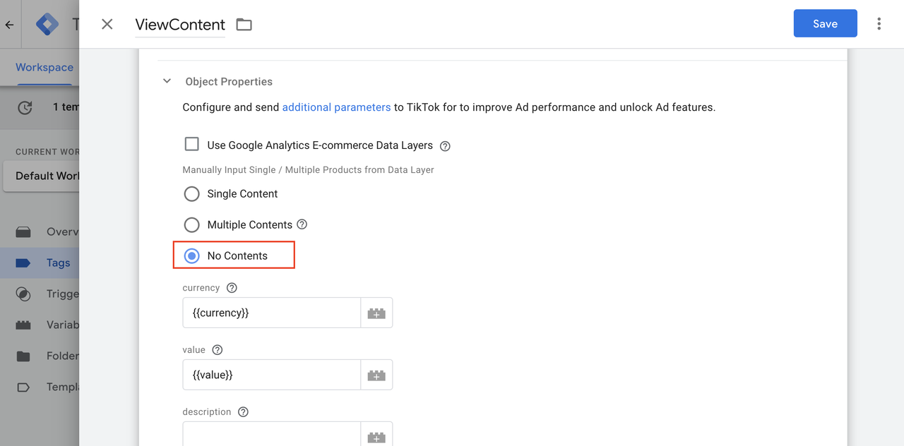 Google Tag Manager - No Contents