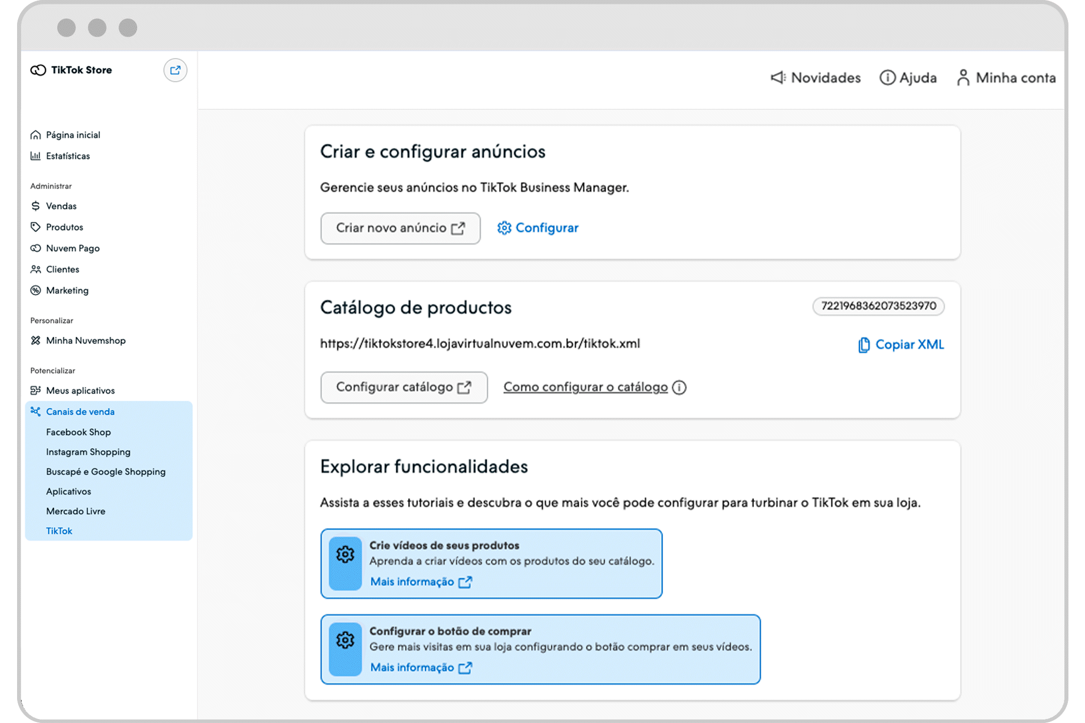 Nuvemshop上的TikTok设置指南