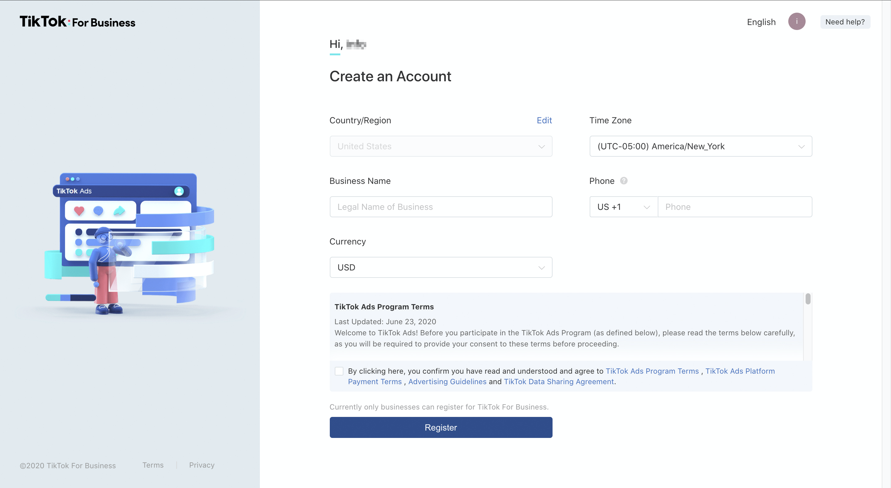 How to Create a TikTok Ads Manager Account-Step 2