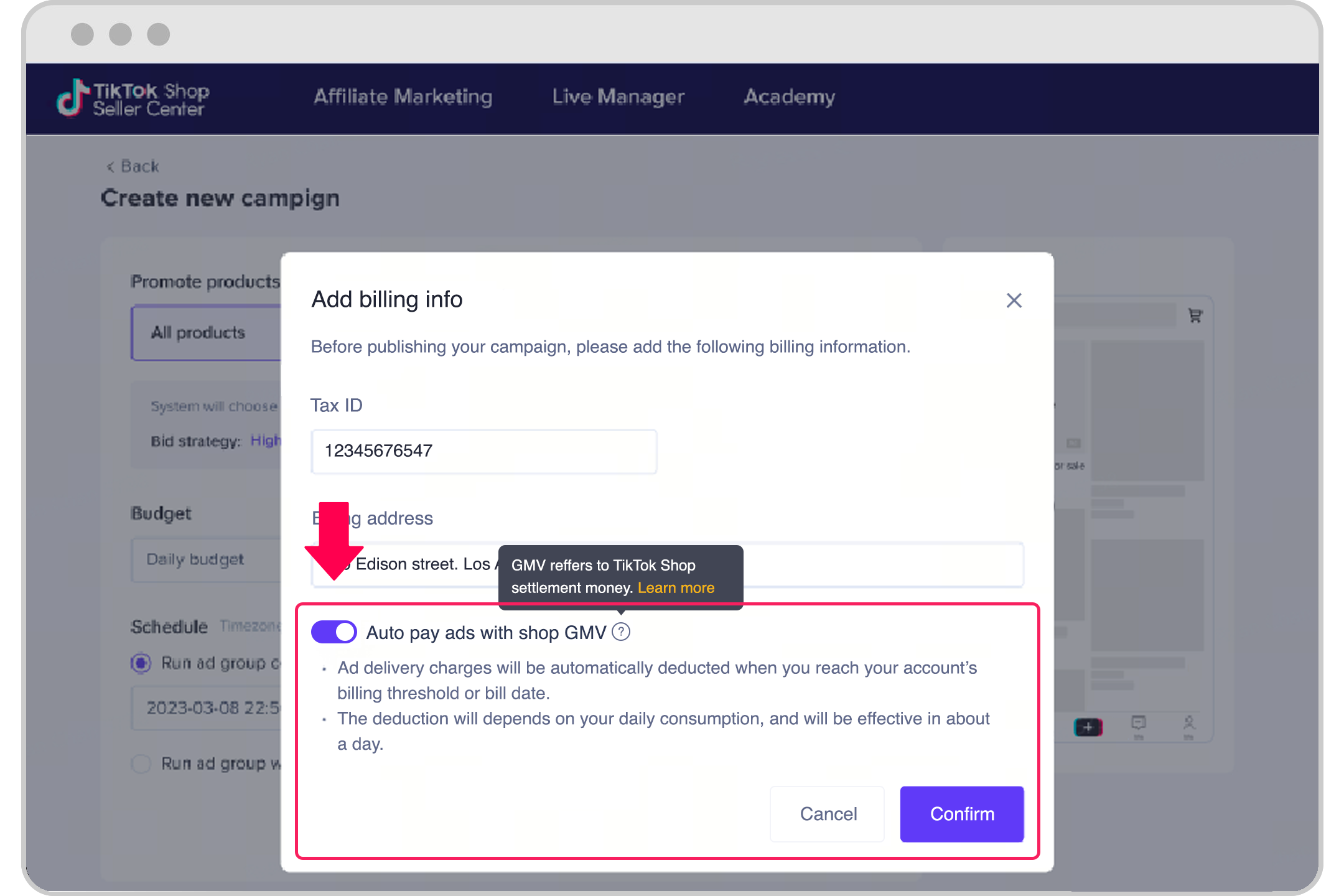 使用 GMV 支付广告费用
