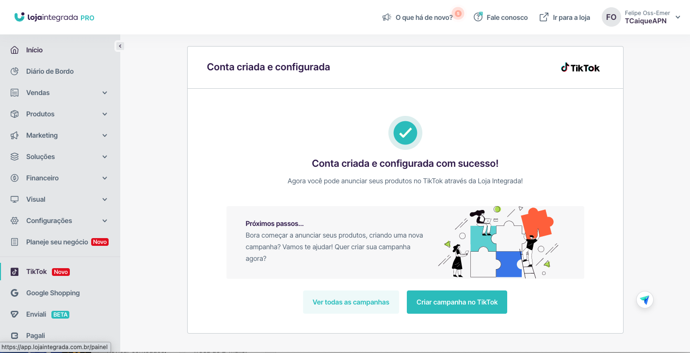 TikTok on Loja Integrada 设置指南
