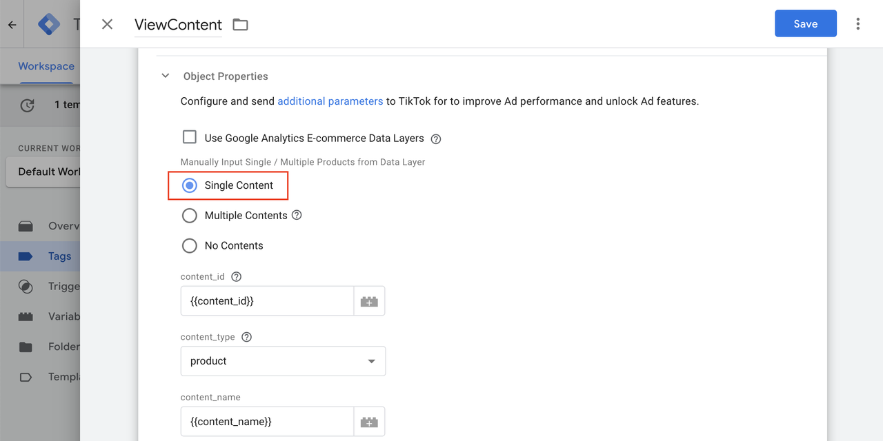Google Tag Manager - Single Content